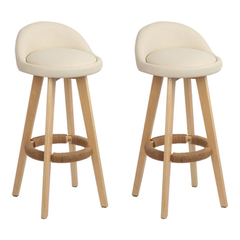 Artiss 2x Bar Stools Padded Leather Wooden Beige BENT-C-9004H-BGX2