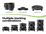 Green Fingers 5 Tier Vertical Garden Planter, Stackable Planters with 4 Wheels, Black, Raised Garden GARDEN-5T-DGY