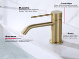 Brushed Gold Bathroom Faucet, Single Handle Brass Sink Faucet Bathroom Single Hole with Pop Up Sink V1258-DP02-C-1348