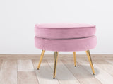 Ottoman Foot Stool Velvet Fabric Metal Leg Round PINK V274-FT-VST-1596-PK
