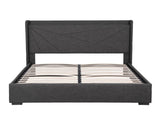 Artiss Queen Bed Frame Gas Lift Storage Bed with Charging Ports Upholstered Geometric Headboard BFRAME-G-MORFEI-Q-BK-ABC