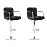 Artiss 2x Bar Stools Leather Gas Lift w/Armrest Black BA-K-1055A-BKX2