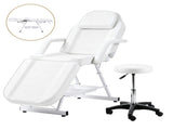 Zenses Beauty Bed with Stool, White, Adjustable Facial Massage Table, Tattoo Chair, Salon Services MT-CHR-F3-WH-80