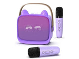 Mini Karaoke Machine Toys Gifts Portable MP3 Player with 2 Wireless Microphone - Purple V1263-JX-6300-2