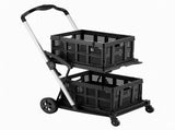 Artiss Shopping Trolley with Wheels 2 Layer w/2 Crates Foldable Trolley Black SHOPC-JY-2B-BK