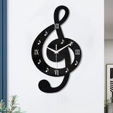 Modern Acrylic Analog Black Wall Clock With 3D Musical Note Design Roman Numerals Quiet Movement V1369-AZ3-W-13813