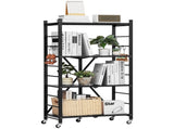 4-Tier Foldable Storage Shelf with Wheels, 66 cm W x 33 cm D x 117 cm H Folding Metal Rack Shelving V952-YDKZDHJHS4C1GV6EX001V0