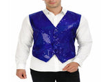 Mens Sequin Vest Waistcoat Disco Sparkle Costume Dance Party One Size - Blue V563-17814-BLUE
