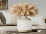 Ceramic Vase, Modern Farmhouse Brown & White Textured Flower Vase, Natural Wood Tone Decorative Boho V1366-AZ2-W-19384