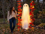7.3ft Lighted Maple Leafing Ghost, Hanging Halloween Porch Decoration, Warm Glowing Ghost On V1369-AZ3-W-21674