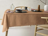 Vintage Design Homewares Gypsy Terracotta Fringed Washed Linen Cotton Tablecloth 150cm x 275cm V442-HIN-TABLEC-GYPSYLINENC275CM-TERRA-RE