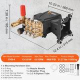 VEVOR Pressure Washer Pump, 25.4 mm Shaft Horizontal Triplex Plunger, 4400 PSI, 4 GPM, Replacement V952-HZQZBHZ1INCH4AEKKV0