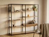 CARLA HOME 7 Shelf Bookcase - Wood Metal Display Shelf - Brown - Rustic - Steel - Living Room Office V178-36450