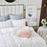 Ruffles Textured Jacquard Queen Size white Duvet Quilt Cover Set V493-JH-01-Q