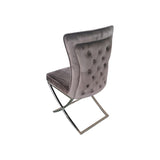 2X Dining Chair Grey Fabric Upholstery Beautiful Quilting Shiny Silver Colour Legs V43-DC-PRDS