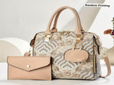 Ladies Hand-Held Bags 2-Piece Set Embroidered Print Retro Stylish Bag With - Black - Size 24-13-24 V1347-127-05212-BLK-24-13-24