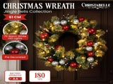 Christabelle 61cm Christmas Wreath with LED Lights Baubles Berries Red Silver Front Door Decora 112_SENJB61