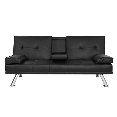 Artiss Sofa Bed 168CM Black PU Leather SBED-E-R1C-LEA168-BK