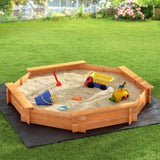 Keezi Kids Sandpit Wooden Round Sand Pit with Cover Bench Seat Beach Toys 182cm SAND-OCTA-177