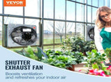 Shutter Exhaust Fan, 406 mm High-speed 1400RPM 1506 CFM, Aluminum Wall Mount Attic Fan with V952-BYCSPQSDJAC16NRV5V3