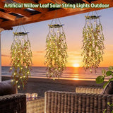 2Pack Solar Hanging Garden Lights, 66 LED Artificial Willow Leaf Solar String Lights Outdoor, V1107-112-45537-GRN-2PACK