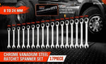 17Pc Ratchet Spanner Set Metric Combination Wrenches Open End Ring CR-V 8-24mm V465-16035158