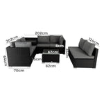 8PCS Outdoor Furniture Modular Lounge Sofa Lizard-Black V264-OTF-509S-BLK