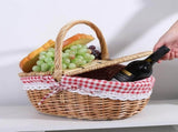 Wicker Picnic Basket with Liner Wooden Split Lid Picnic Basket Vintage Style Picnic Hamper with V1192-AZ-W-34283