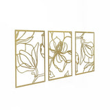 3 Piece Gold Flower Metal Wall Decor Abstract Floral Aesthetic Set of 3 V63-841841