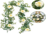 Artificial Eucalyptus Garland with Flowers Champagne Roses Long Fake Flower Garland Eucalyptus V1263-JX-1745