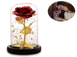 Silk Rose Gold Foil Leaf LED String Lights on Glass Dome with Wooden Base V1263-JX-5093