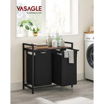 VASAGLE Laundry Basket with Shelf and Pull-Out Bags Rustic Brown and Black V227-9101402100471