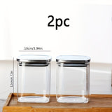 airtight storage jars, coffee bean jars, stainless steel lid, glass jars with lids, square V1102-122-42293-CLR-2PCS-1000ML