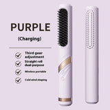 Purple Portable USB Rechargeable Cold Wind Ionic Hair Straightening Brush, Multi-Functional Hair V888-ELOSUNG13678