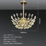 BAMDECOR C3348 Modern Luxury Crystal-leaf Chandelier LED Fashion Creativity Pendant Ceiling V255-BAM-C3348-80