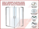 1000 x 800mm Sliding Door Nano Safety Glass Shower Screen By Della Francesca V63-829341