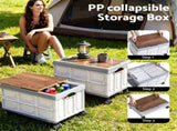 Gardeon Collapsible Outdoor Storage Box 54L Stackable Folding Camping Organizer Wheels Plywood Lid XFEL-OSB-54L-WHEEL-WH