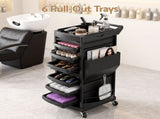 Embellir Salon Trolley 2 Lockable Doors 6 Tier Trays Mobile Hair Cart Black SA-TR-6T-LOCK-BK