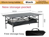 95CM Black Portable Folding Egg Roll Camping Table with Storage Bag & Mesh Net- Heavy-Duty Carbon V888-ELOSUNG49109