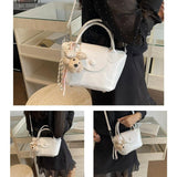 White Compact PU Leather Crossbody Bag With a pendant- Lightweight Handheld Shoulder Purse with V888-ELOSUNG56245-2