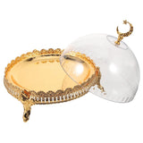 1Set Household Dessert Tray with Dome Cover Stylish Golden Cake Plate for Banquets V1366-AZ2-W-25462