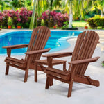 Gardeon 3PC Adirondack Outdoor Table and Chairs Wooden Foldable Beach Chair Brown FF-BEACH-SET-3PC-NTLBR