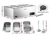 Devanti Commercial Food Warmer Bain Marie 4 Electric Buffet Pans CBM-BMC3V-SS