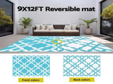 Gardeon Outdoor Rugs 274x366cm Large Carpet Reversible Area Mat PP Dual-Sided Patio Rug Light Blue OR-9X12FT-FLORAL-GN