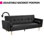 Sarantino 3 Seater Faux Leather Sofa Bed Couch with Pillows - Black SOFA-6101-PU-BLK