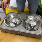 Gray Black dog feeder, elevated dog feeder, double bowl dog feeder, stainless steel dog bowls, V1106-136-GRA-11826