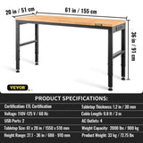 VEVOR Adjustable Height Workbench 1549 x 508 mm Work Bench Table Power Outlets V952-SMKDJGZTBDLZMOAL4V3