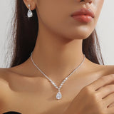 Elegant Teardrop Jewelry Set - Sparkling Necklace and Earrings, adorned with crystal accents, made V1102-SDXLTZ001