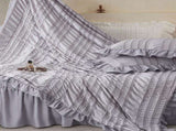 Black Elegant Ruffle Seersucker Duvet Cover with 2PCS Pillow Shams - 3-Piece Vertical Stripe Clipped V888-ELOSUNG49376