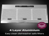 EUROCHEF 90cm Fixed Stainless Steel Rangehood, Quiet 3-Speed, 4-Layer Dishwashable Filters, Halogen V219-RGHFIXEC97FA